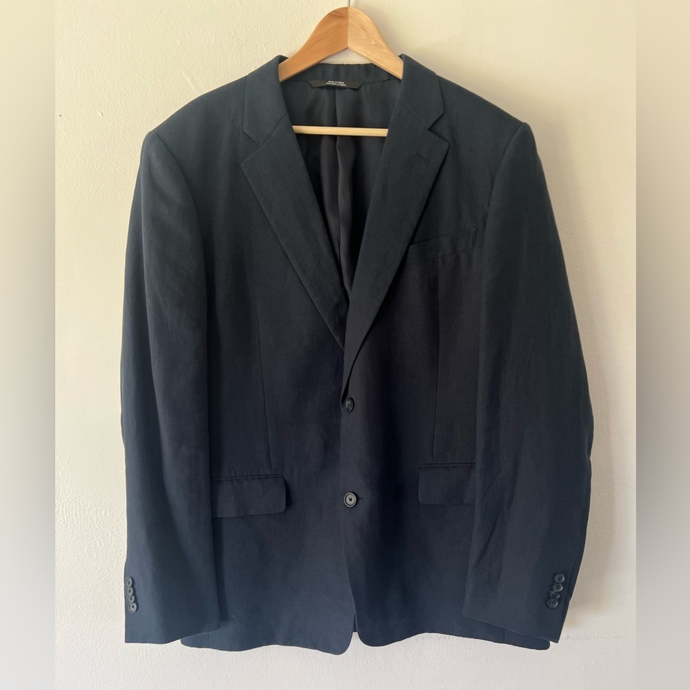 Nordstrom Men’s Shop‎ Italian ORMEZZANO Linen Two Button Navy Blue Blazer 44L